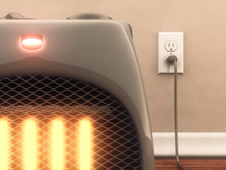 Electric space heater plugged into wall.